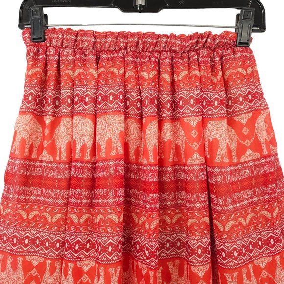 Blue Rain Pleated Elephant Print Long Skirt Size S Stretchy Elastic Waist Boho - Picture 11 of 13